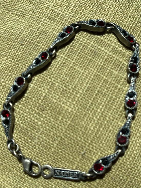 Napier Jewelry - Napier Pewter Bracelet Faceted Manmade Ruby & Marcasite Accents